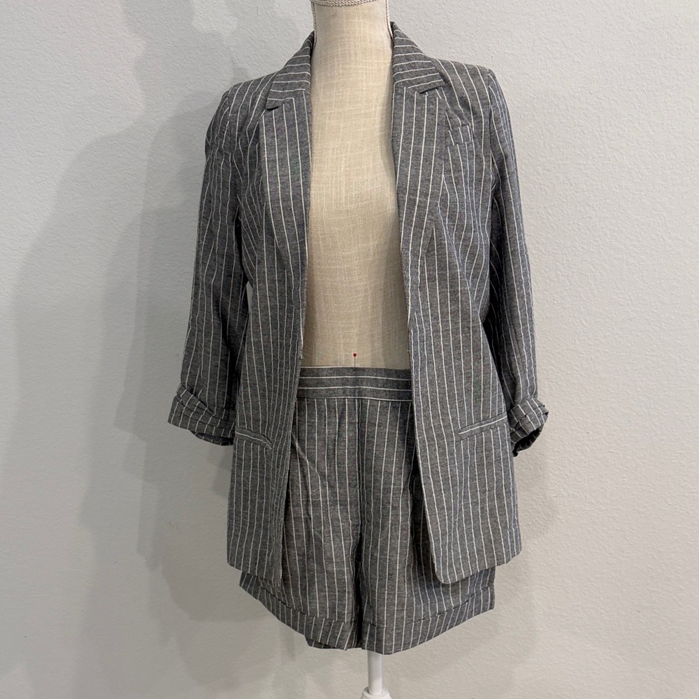 Vici Gray Pinstripe Open Blazer with Matching Shorts